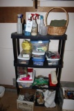 4- tier shelf w/ contents incl.: cleaners, glue guns, hardware