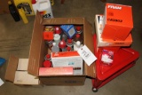 Metal stool on wheels, assorted filters, cleaners & 1/4HP motor