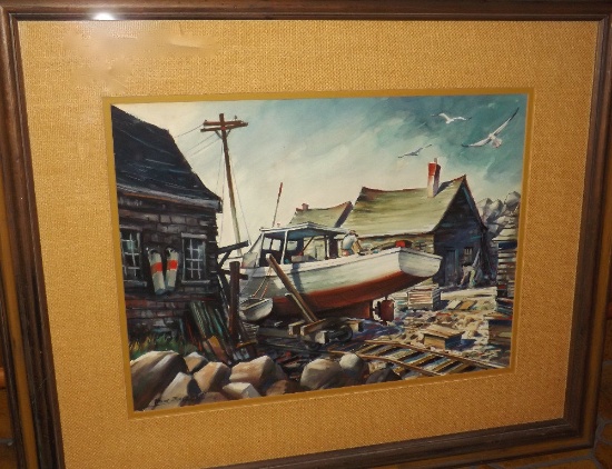 Frank Eggleston water color of a boat yard