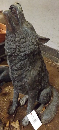Statue of 36" tall bronze howling wolf