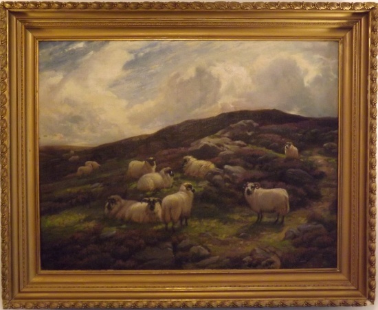 Signed Wright Barker (1864-1931) Oil On Canvas, Scene With Sheep