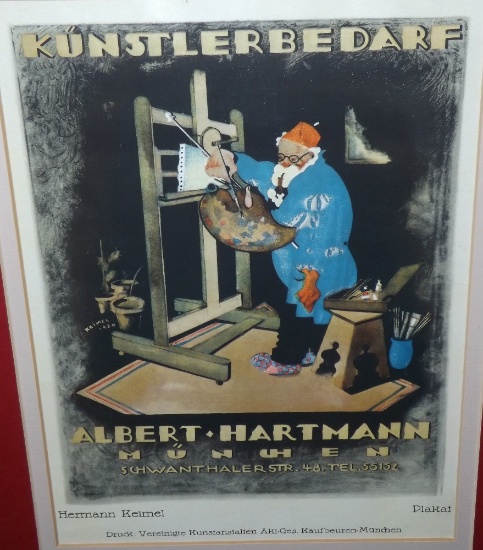 German Poster "Kunstler Bedarf", Albert Hartmann, Munchen, Schwanthaler Str. 48 Tel 551252