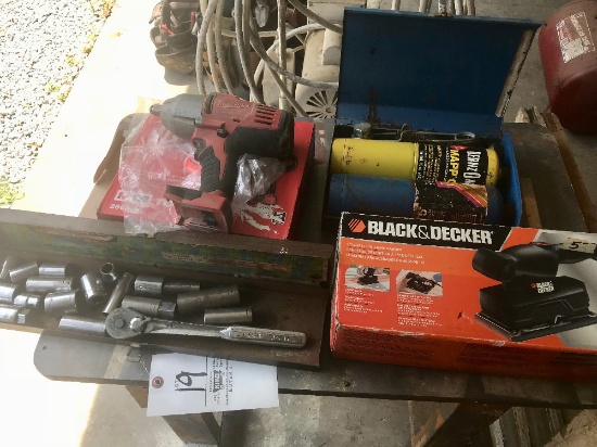 Milwaukee Impact Wrench, Sockets, B & D Sander, Misc.