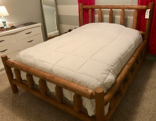 Pine Double Bed With Box Springs/Mattress