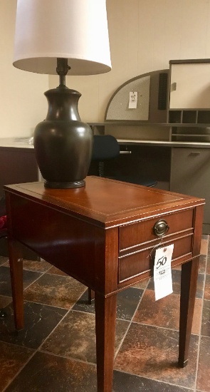 Table Lamp & Mahogany End Table With One Drawer
