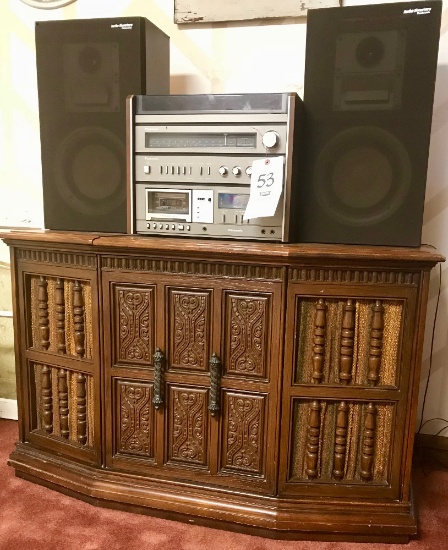 Panosonic AM/FM, Record, & Cassette Player With Speakers & Cabinet Stand