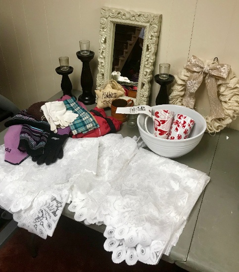 Mirror, Candle Holders, Lace Curtains, Women's Hats & Gloves