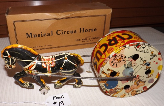 Marx Musical Circus Horse With Original Box, 10.25" Long, Excellent Condition