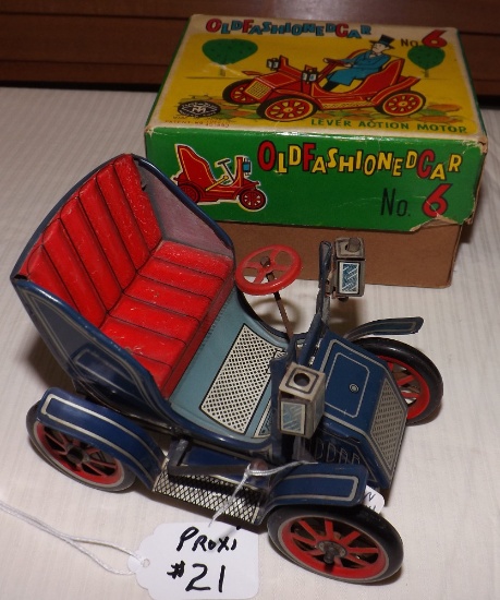 Japan Modern Toys MT Mark Old Fashioned Car #6 With Original Box, Lever Action, Works