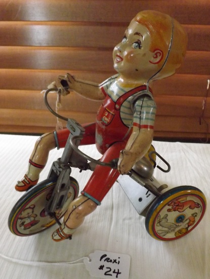 Unique Art Kid On Tricycle Wind Up Tin, 1930 Circa, Has Scratches, Good Condition, Works