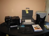 HP office jet 6500 plus wireless printer - Smith Carona twpewriter - keyboard - paper shreader