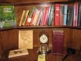 anniversary clock - hand carved wood trays - lg Websters Dictionary - Bibles - Books