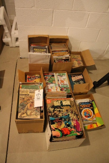 (9) Boxes of Comics inc. Whiz Kids, Spiderman, Superman, Planet of Vampires, Atlas Comics, Aquaman