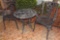 Heavy Cast Metal Outdoor Patio Table With Two Matching Chairs Rose Decorated