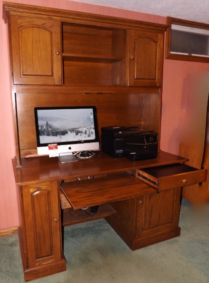 Nice Oak Two Piece Computer Desk With Bookshelf Top