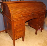 Antique Oak C Roll Top Desk