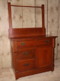 Antique Victorian Oak Washstand With Towel Bar.