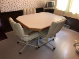 White Dinette, 6 Chairs On Casters, (1) Extra Leaf