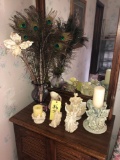 Vase, Peacock Feathers, Angel Figurines