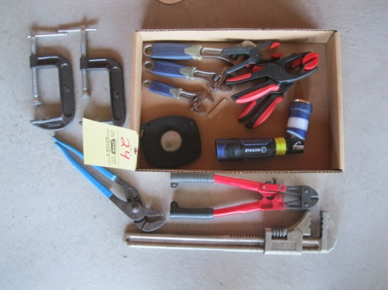 Assorted hand tools, C-clamps