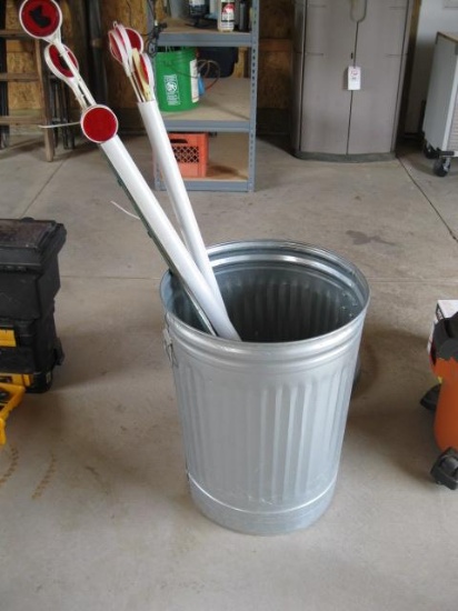 Galvanized trash can & driveway markers