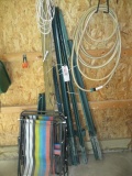 T-posts, hose, 2 folding chairs