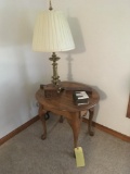 Oak End Table - Brass Lamp - Misc. on Table