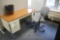 2 Desks, 2 Chairs, 2-Drawer File Cabinet & 3 Panels Of Cubicle Walls
