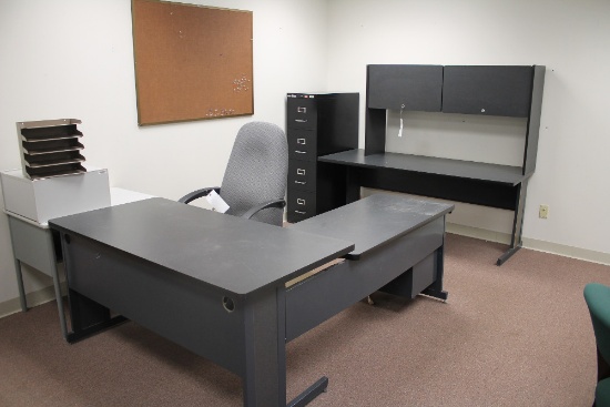 Corner Desk, Desk W/ Hutch Top, 4-Drawer File & Side Table
