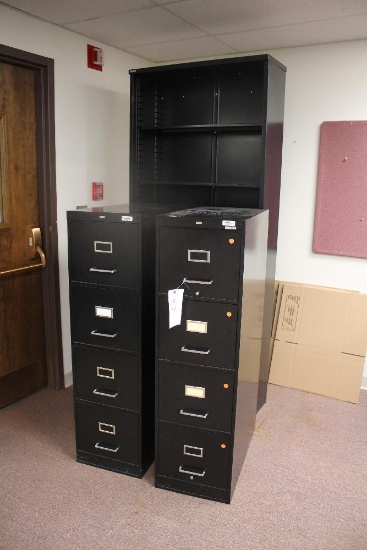 (2) 4-Drawer File Cabinets & Metal File Shelf