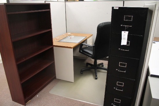 Bookshelf, 5-Drawer File Cabinet, Desk & Chair