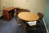 Desk, Bookcase, Round Table W/ 4 Chairs & Pictures