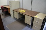 2 Desks, Bookshelf, 2-Drawer File Cabinet, Side Table, Chair & 4-Drawer File Cabinet