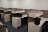 4-Bay Cubicle System W/ 4 Desks & 4 Chairs