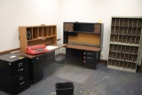 2 Desks, Organizer Shelf, Red IBM Typewriter &  2-Drawer File Cabinet