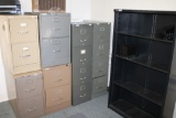 (3) 4-Drawer File Cabinets, (4) 2-Drawer File Cabinets, Metal Shelf & Table