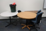 2 Office Chairs, 2 Round Tables, Side Table & Trashcan