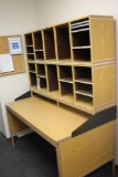 Desk W/ File Hutch, Side Table, 2 Bulletin Boards, Large Bin Organizer (Screwed To Wall)