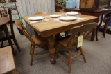 Oak Table & 4 Plank Chairs