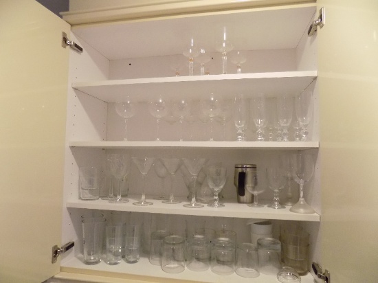 Clear glass stemware, tumblers, Christian Dior stemware, salad bowls, and serving bowls