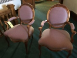 Pair Of Wood Framed Carved Back Upholstered Chairs