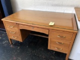 Wood 7-Drawer Desk With Glass Top