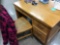 (2) Oak Teachers desks, (2) File Cabinets