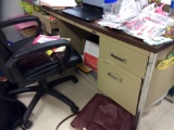 Metal Teachers Desk w/ Office Chairs & (2) File Cabinets