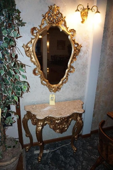 Gold Marble Top Table w/ Mirror
