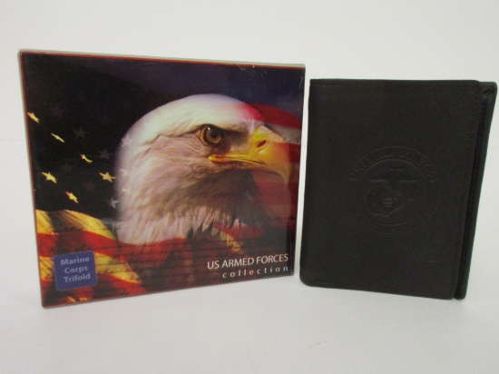 United States Marines Armed Forces Genuine Cowhide Leather Tri Fold Wallet