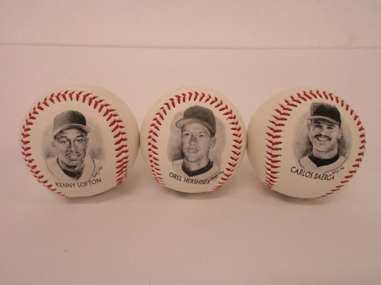 Kenny Lofton Carlos Baerga Orel Hershiesier Indians Lot of 3 photo baseballs Burger King 1996