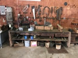 Contents of Work Bench and Wall, Nails, Saw, Large Vise *Contents Only*