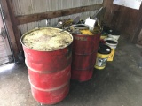 Partial Oil Cans, (2) Drums, Funnels, Empty Buckets