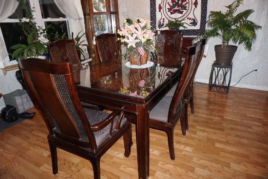 Bernhardt Stenciled-Top Dining Table With 6 Chairs